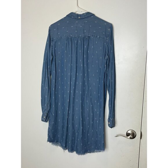 ANTHROPOLOGIE Thread & Supply Long-Sleeve Frayed-Hem Chambray Shirt Dress Large - Picture 5 of 8